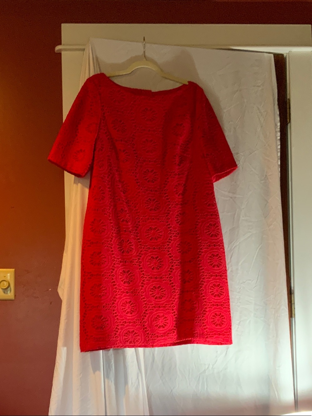 Adrianna Papell Red Crochet Shift Dress